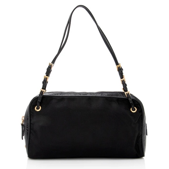 PRADA Black Leather and Nylon Tessuto Shoulder Bag - Picture 1 of 10